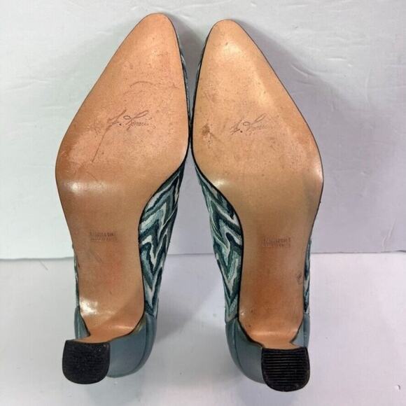 J. Renee Shoe Womens 9 M Heel Pump Blue Chevron Pattern Pointed Toe Leather Upp - Picture 11 of 12